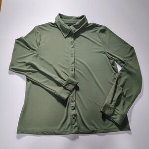 Tahari Button Down Shirt‎ Womens L Long Sleeve Green Career Casual Top